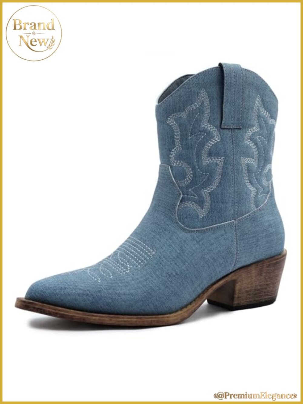 Cowboy Ankle Boots for Women Embroidered Side Zipper Chunky Heel